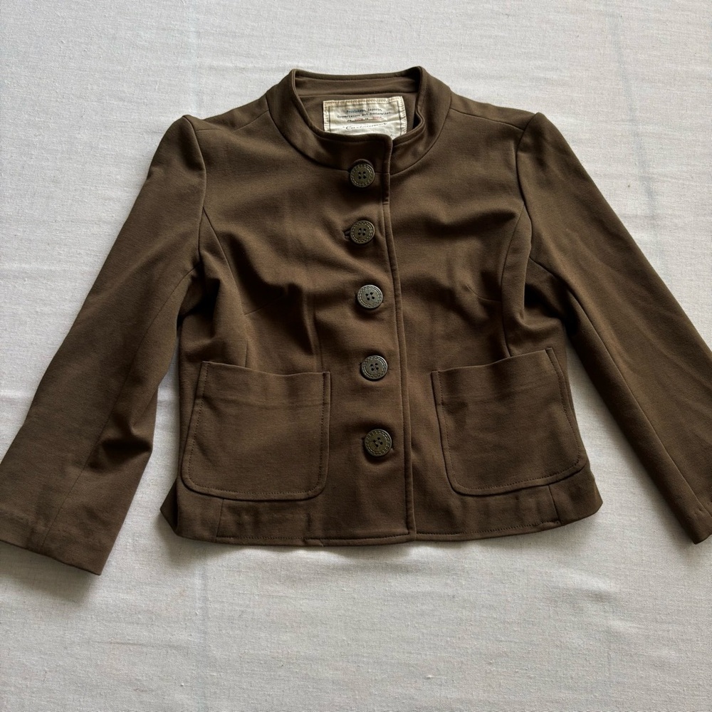 NWOT Anthropologie Cartonnier Brown Knit Button Jacket Blazer XS